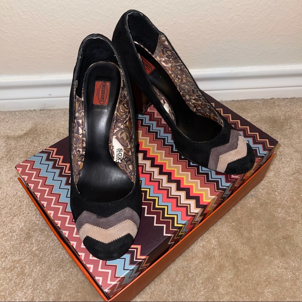 Missoni x Target Classic Chevron Black Suede Round Closed Toe Block Heels 8